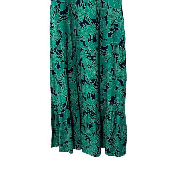 Lands' End Wmns Large 14-16 Cotton Stretch Tropical Print Maxi Dress Green Navy - Picture 6 of 12